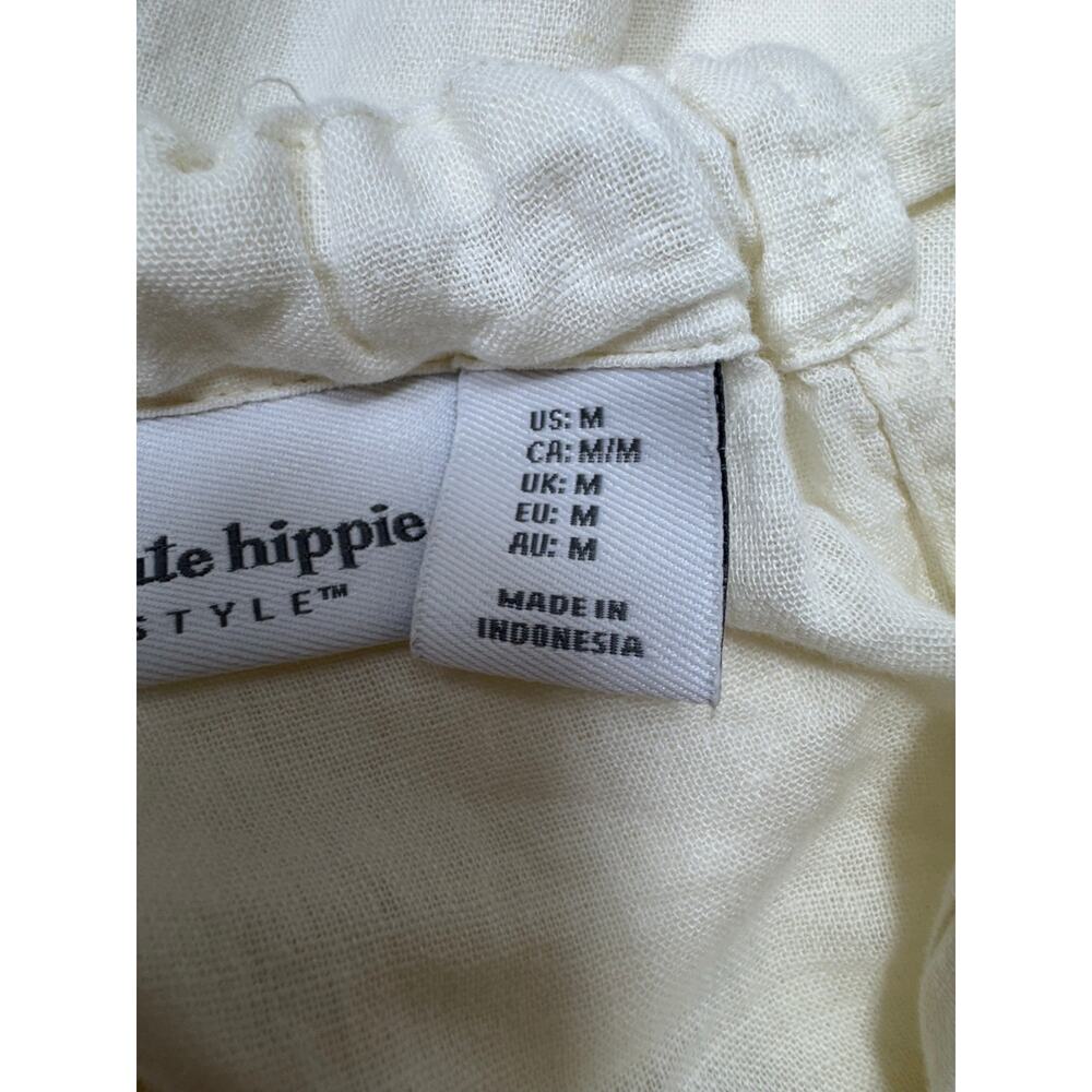 Haute Hippie Style Jumpsuit Sz M Ivory Linen Blend Romper Wide Leg Pockets - Picture 5 of 12